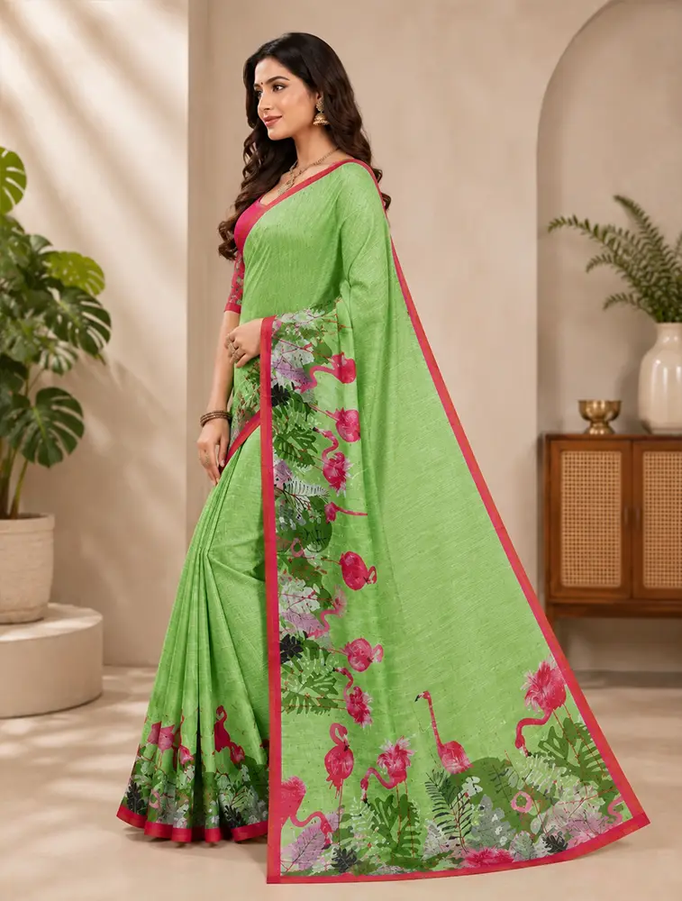 Pistachio  Womens Pure Linen Premium Weaves Sarees