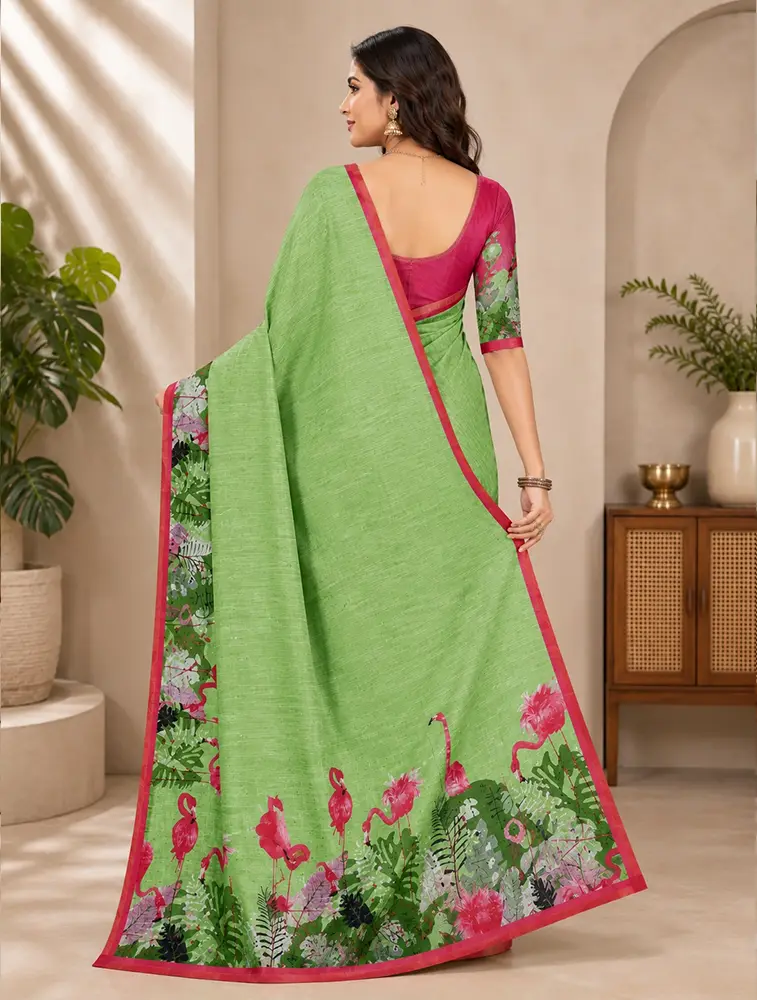 Pistachio  Womens Pure Linen Premium Weaves Sarees — bulk from ₹1521