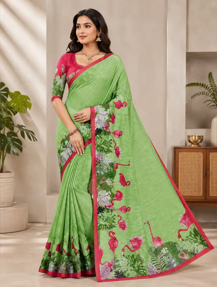 Pistachio  Womens Pure Linen Premium Weaves Sarees — bulk from ₹1521