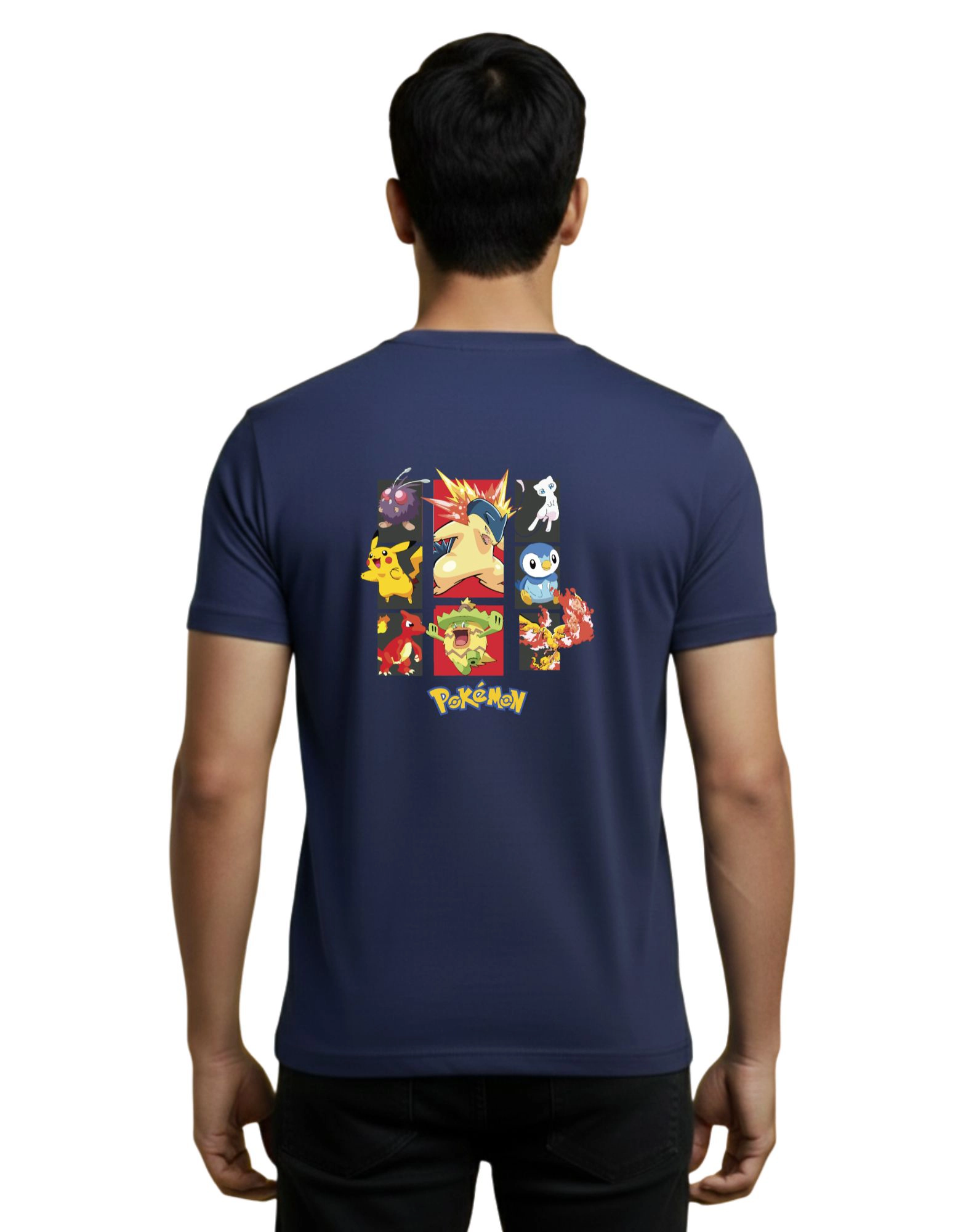 Pokemon Graphic Cotton Round Neck T-Shirt 180 GSM Navy Blue