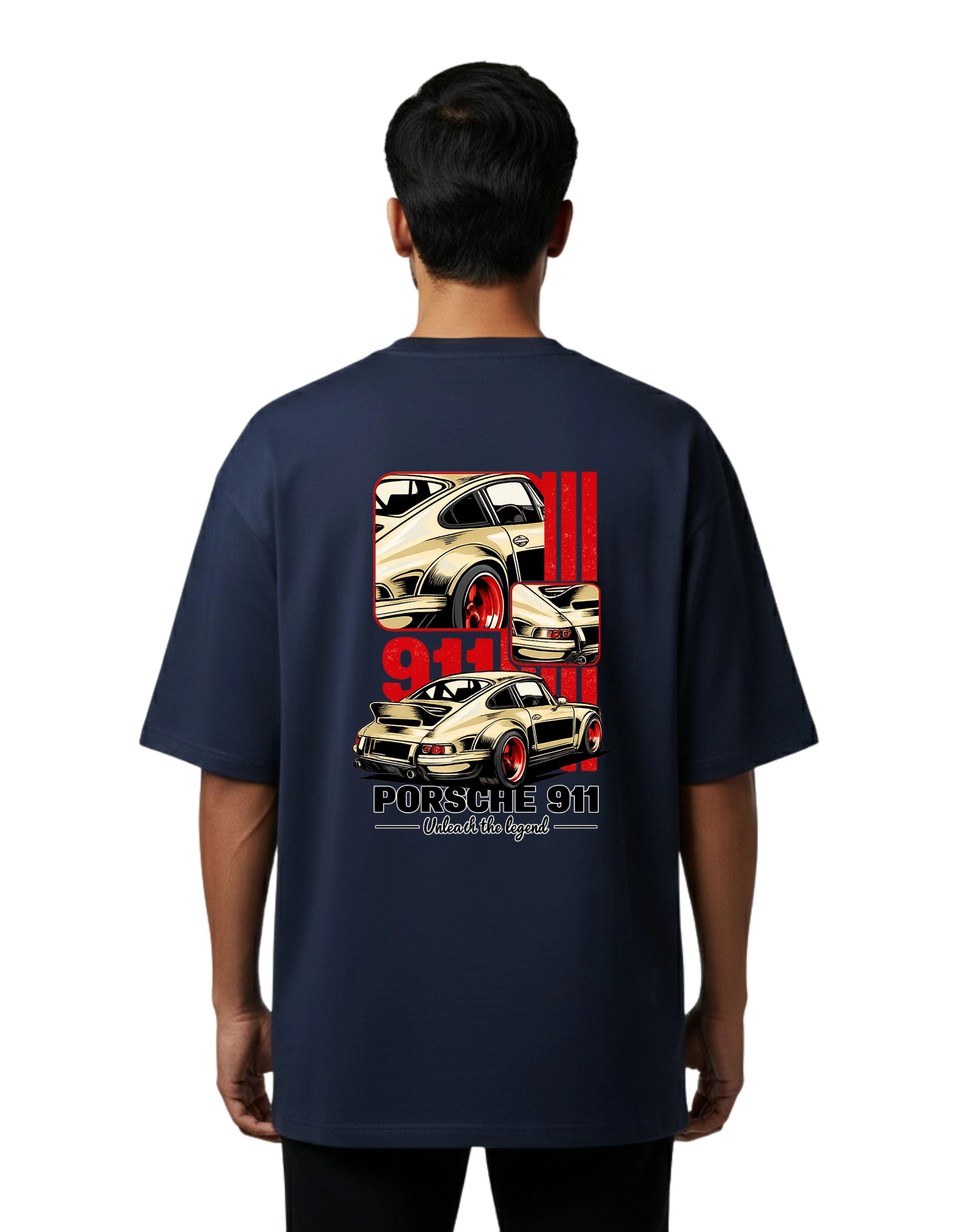 Porsche 911 Legacy Oversize Cotton French Terry T-Shirt 240 GSM Navy Blue