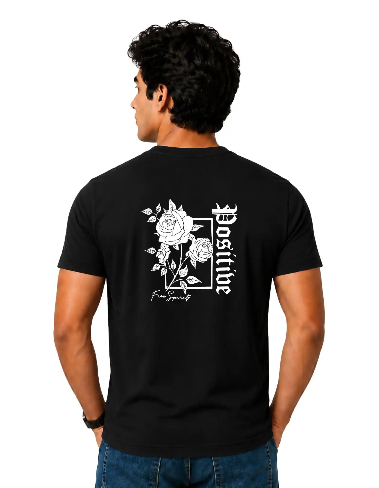 Positive Free Spirit Cotton Round Neck T-Shirt 180 GSM Black