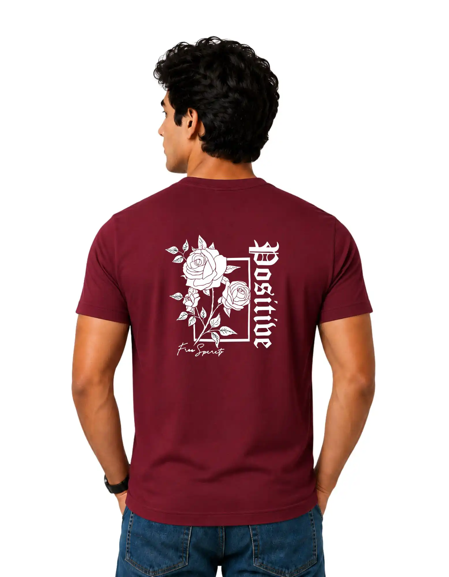 Positive Free Spirit Cotton Round Neck T-Shirt 180 GSM Maroon