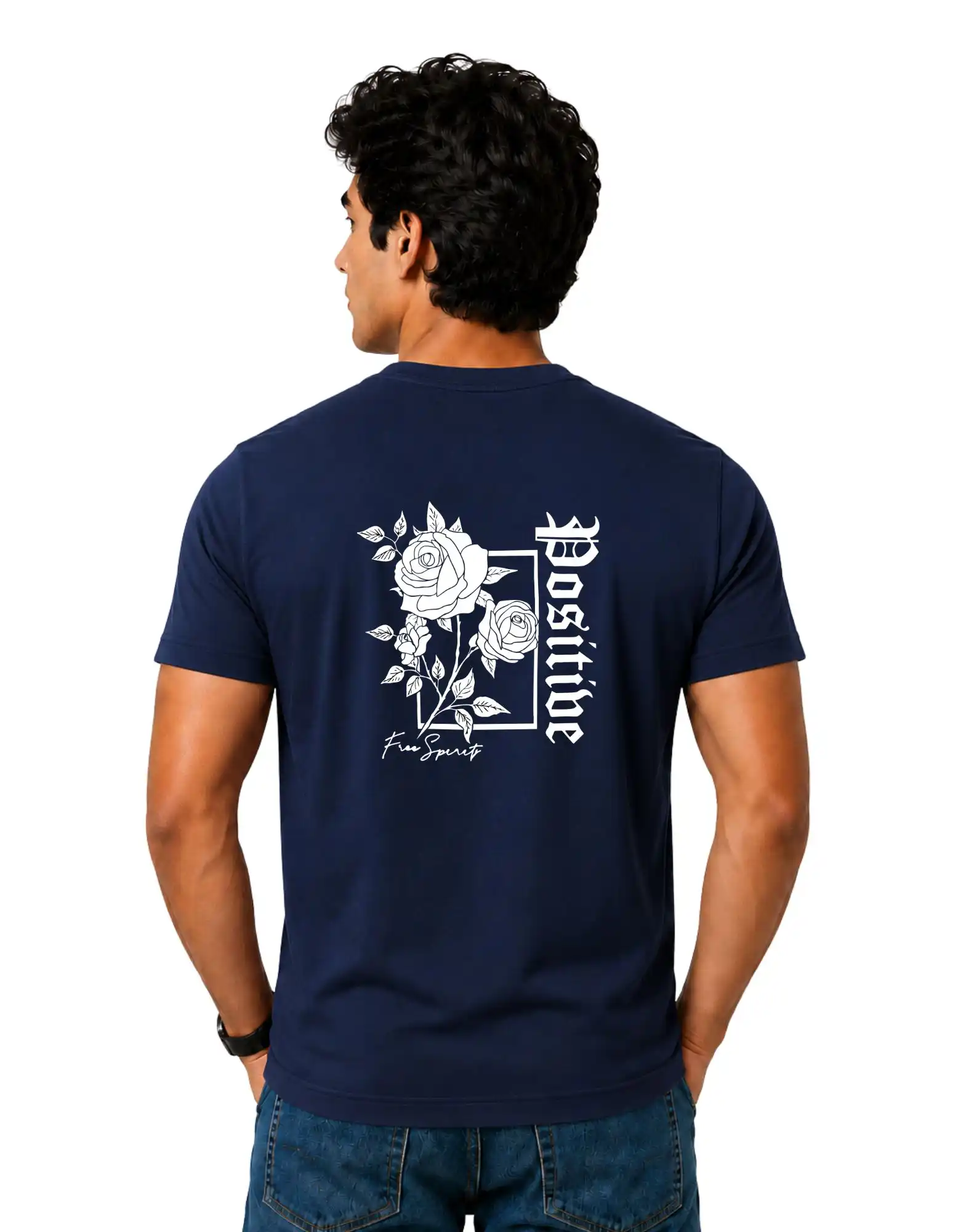 Positive Free Spirit Cotton Round Neck T-Shirt 180 GSM Navy Blue