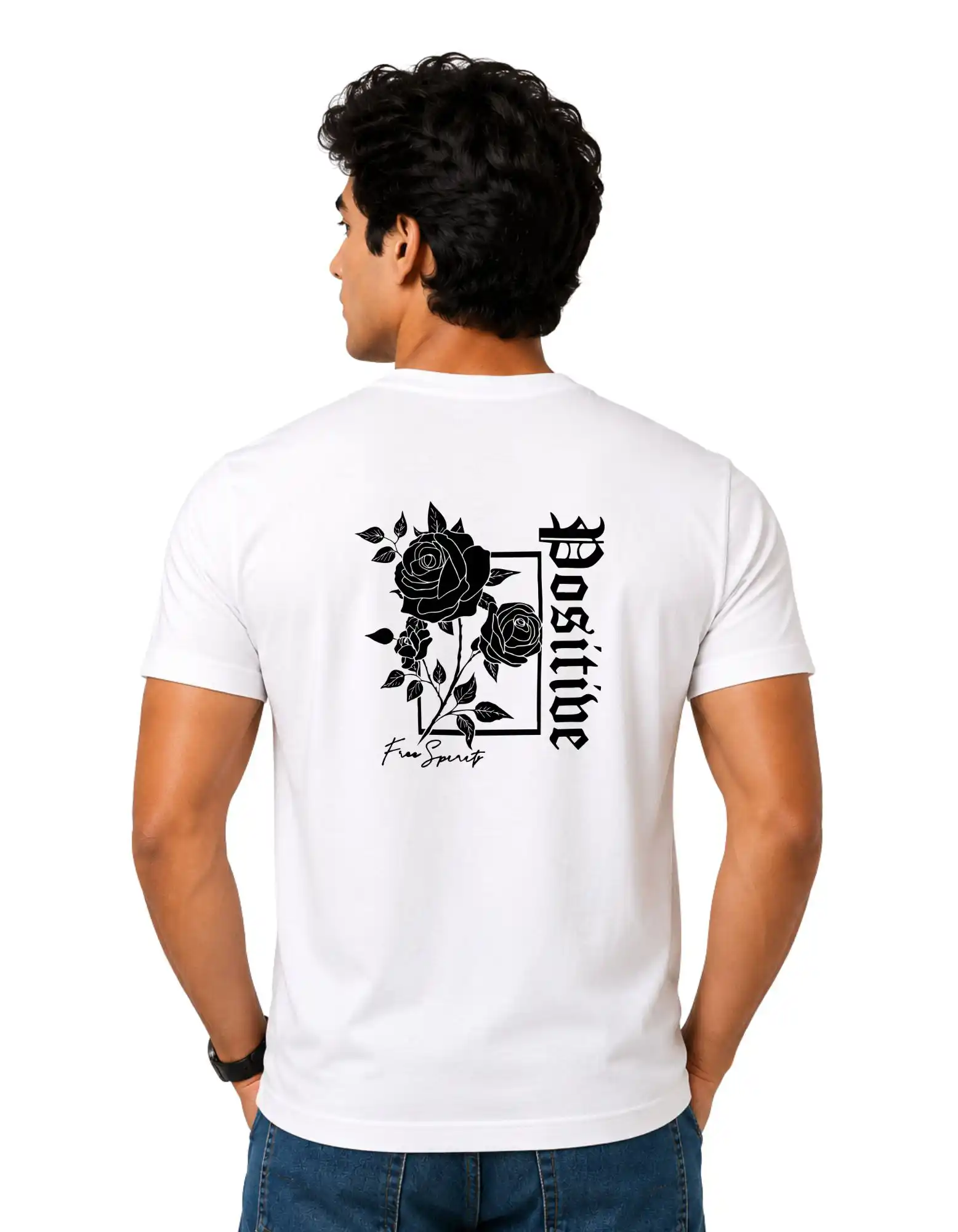 Positive Free Spirit Cotton Round Neck T-Shirt 180 GSM White