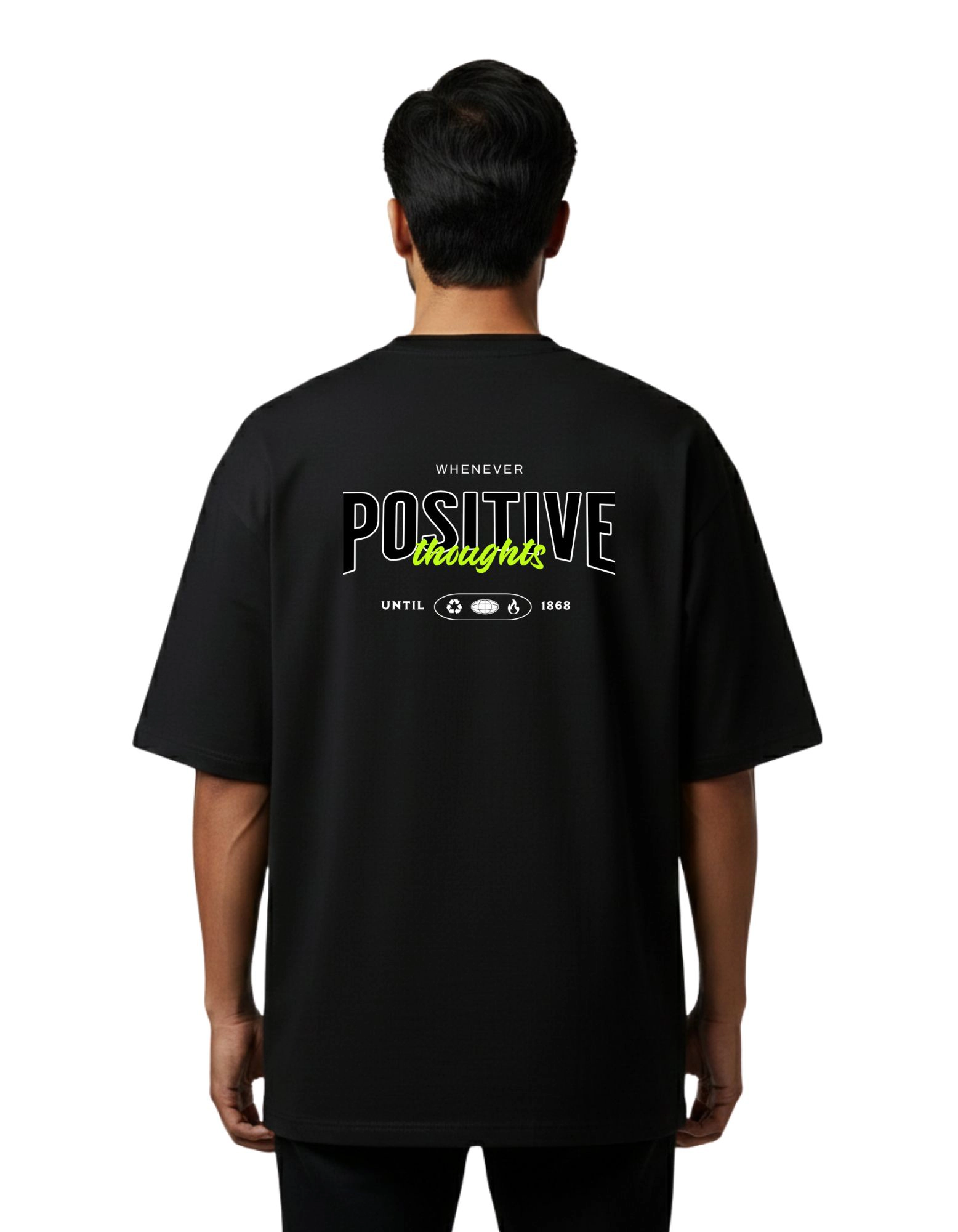 Positive Thoughts Oversize Cotton French Terry T-Shirt 240 GSM Black