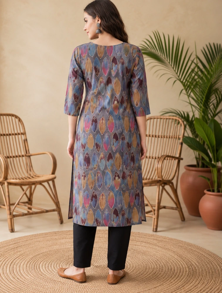 Powder Grey Aarvika Abstract Elegance Printed Kurti  