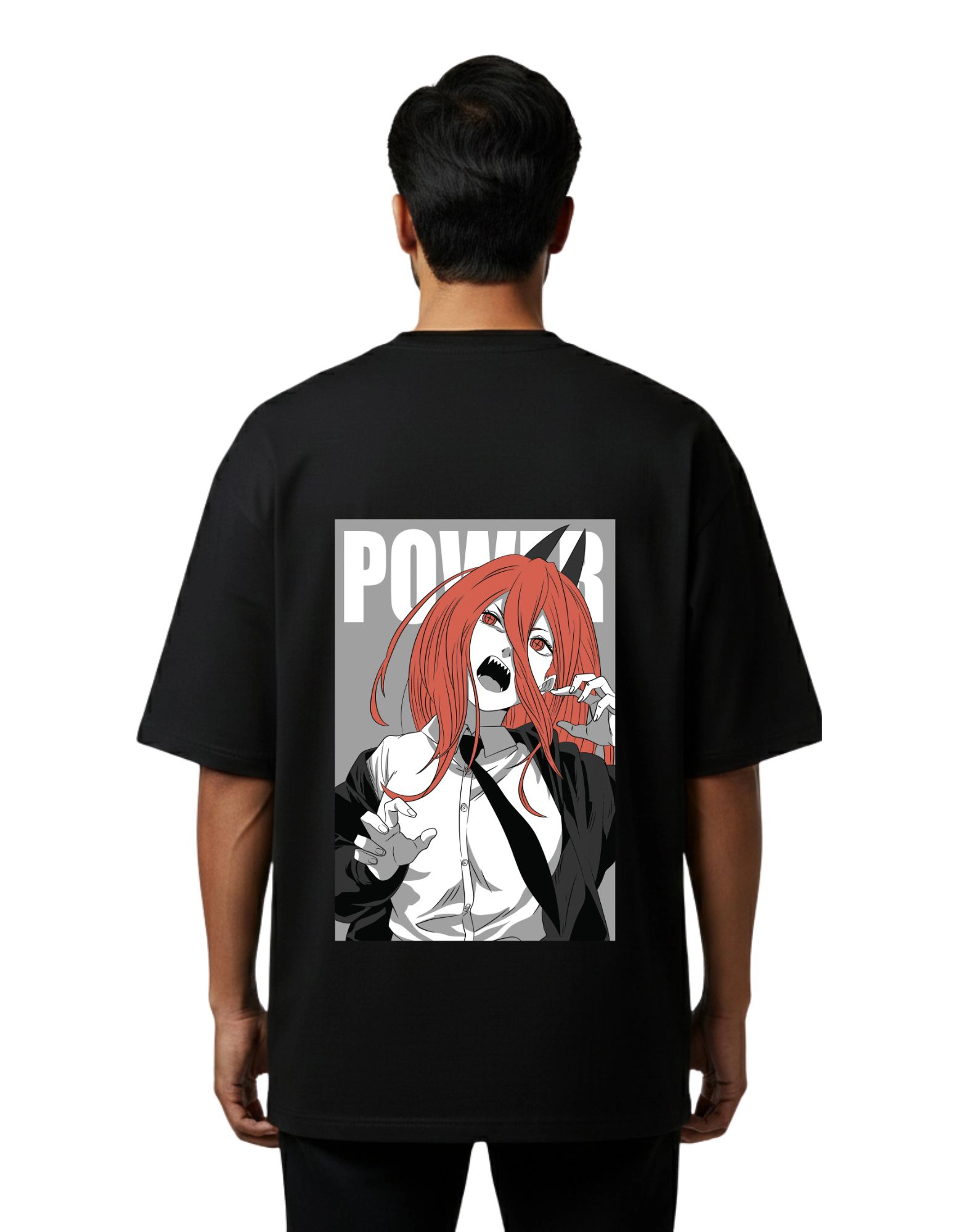Power Anime Graphic Oversized French Terry Cotton 240 GSM T-Shirt Black