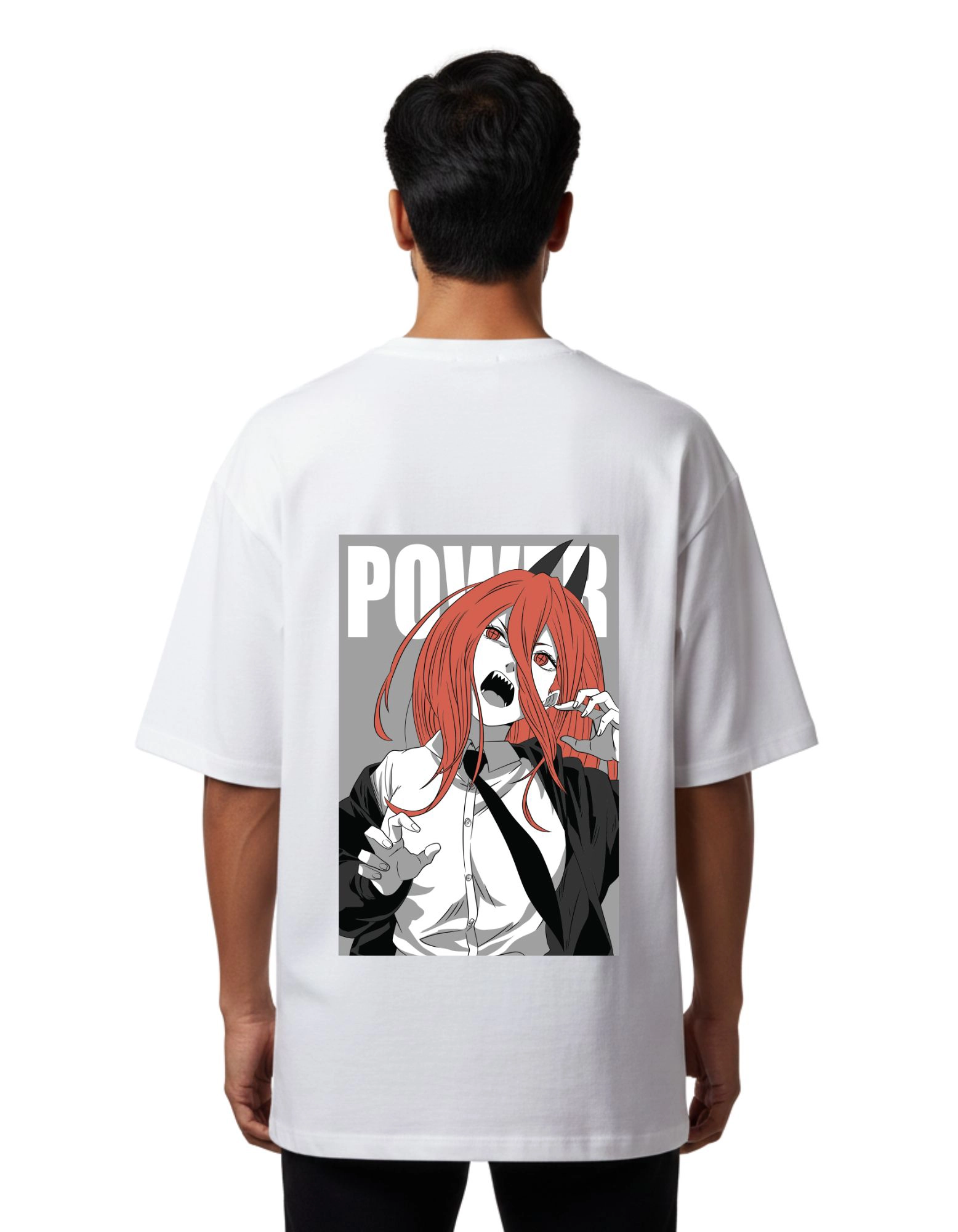 Power Anime Graphic Oversized French Terry Cotton 240 GSM T-Shirt White