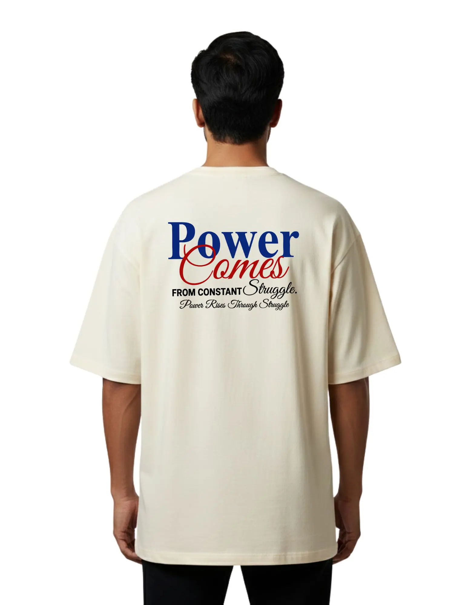 Power Comes Oversize Cotton French Terry T-Shirt 240 GSM Beige