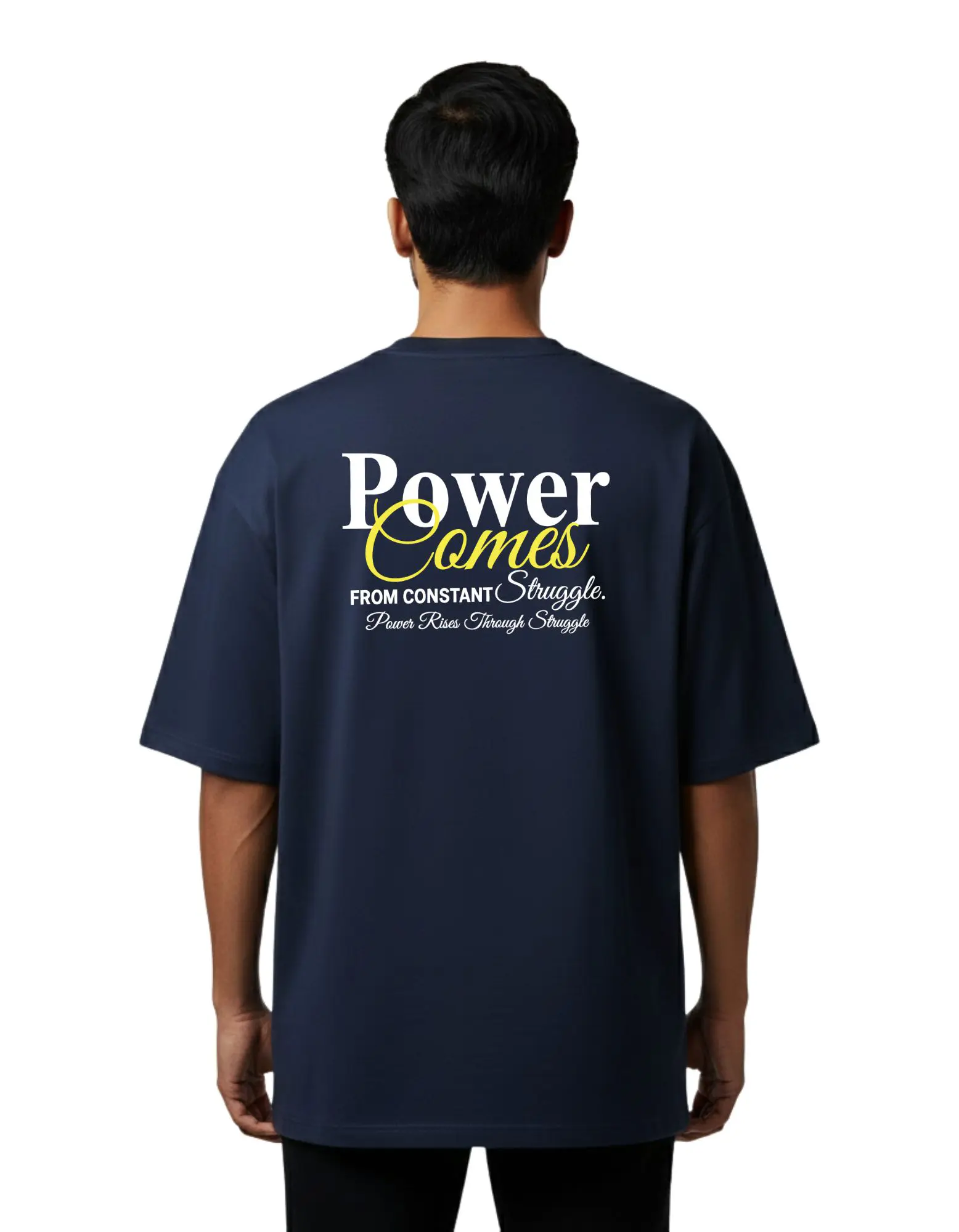 Power Comes Oversize Cotton French Terry T-Shirt 240 GSM Navy Blue