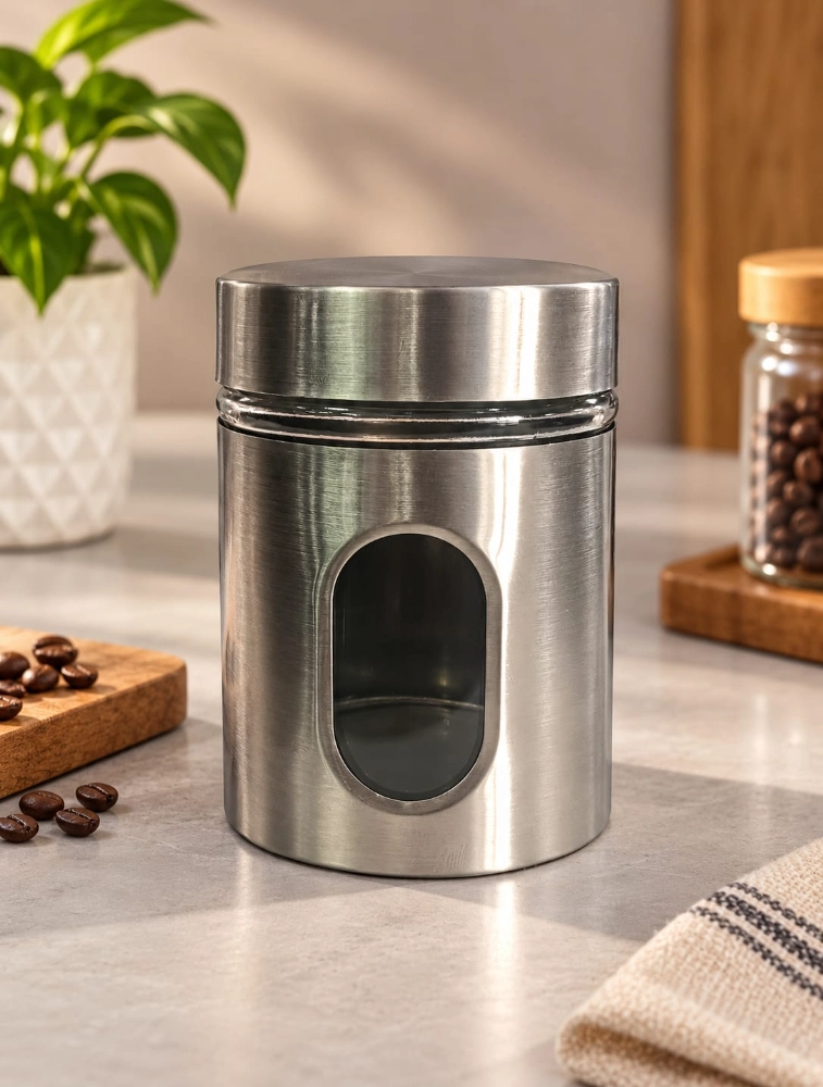Premium Stainless Steel Protected Glass Food Storage Canister jar