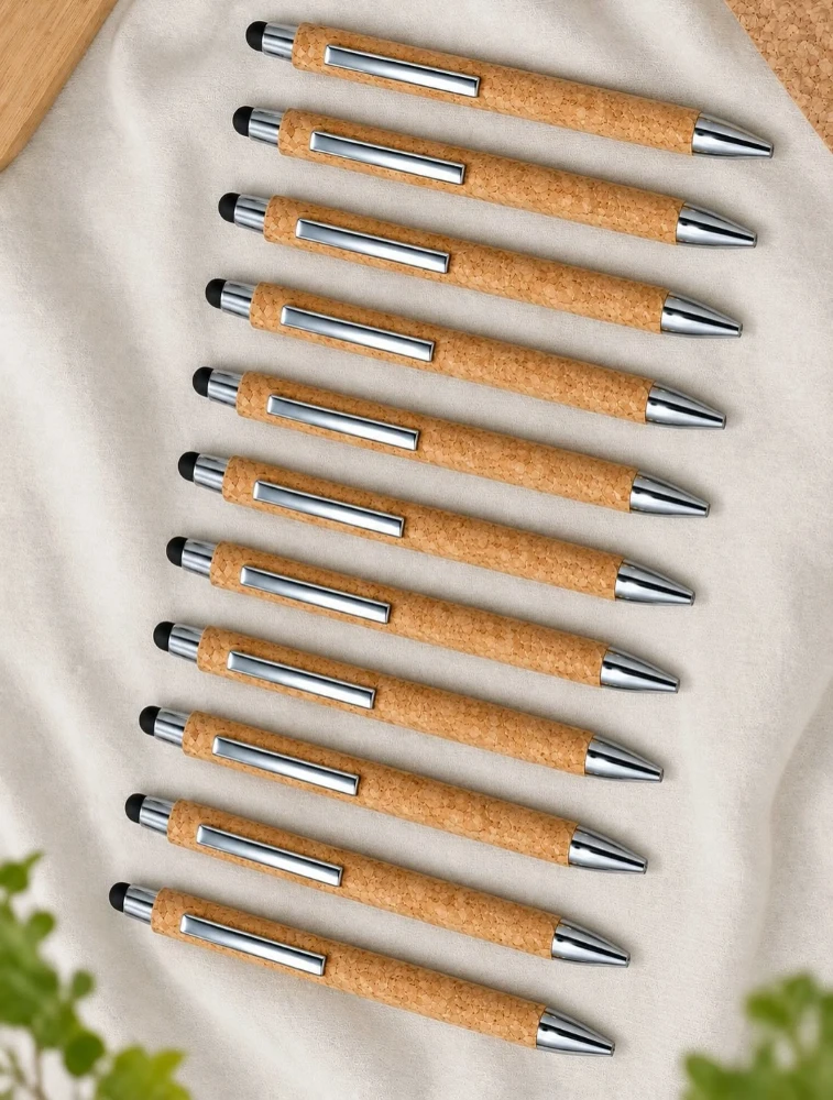 Premium Wooden Cork Stylus Ball Pen Pack of 12 — bulk from ₹350