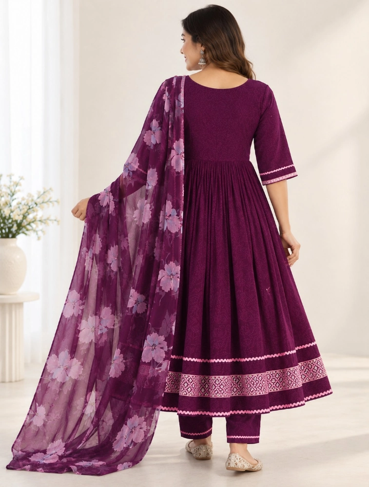 Purple Womens Kurta set with dupatta