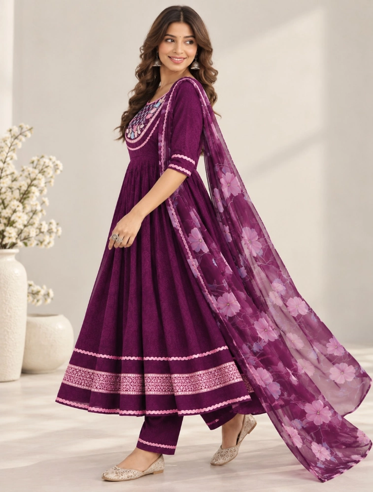Purple Womens Kurta set with dupatta