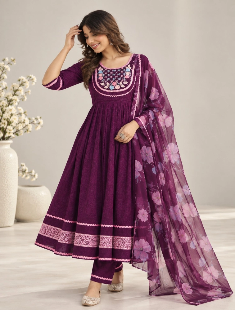 Purple Womens Kurta set with dupatta