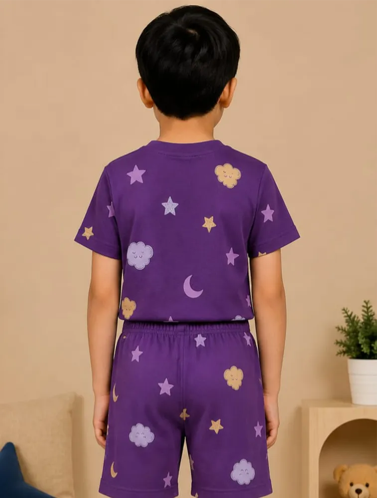 Purple Kids Premium Printed T Shirt and Shorts set