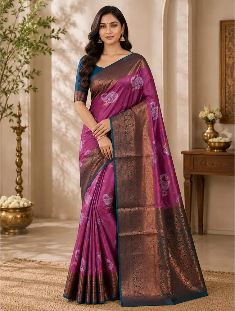 Purple Womens Printed Luxury Arihent Soft Silk Sarees