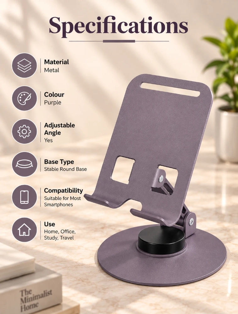 Purple 360 Degree Rotate Metal Mobile Stand