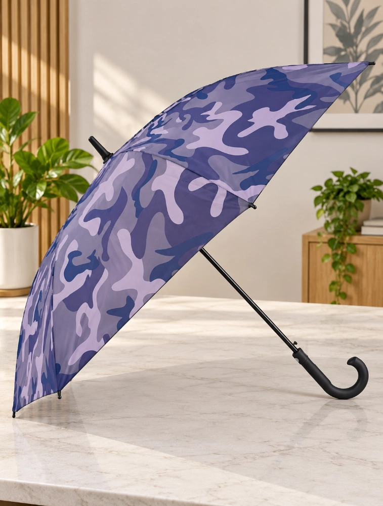 Purple Classic Plaid J Handle Windproof Umbrella
