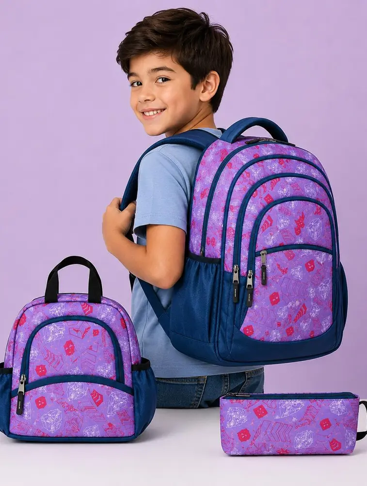 Purple Combo Unisex Printed Polyester School Bags 