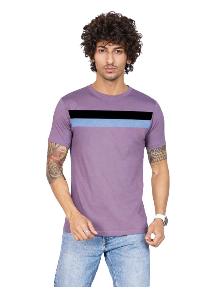 Purple Matty Multi Colourblocked Round Neck Half Sleeve 190GSM TShirts