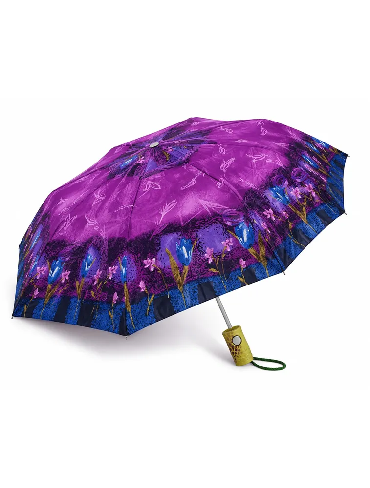Purple Summer Meadow Bloom Floral Compact Umbrella