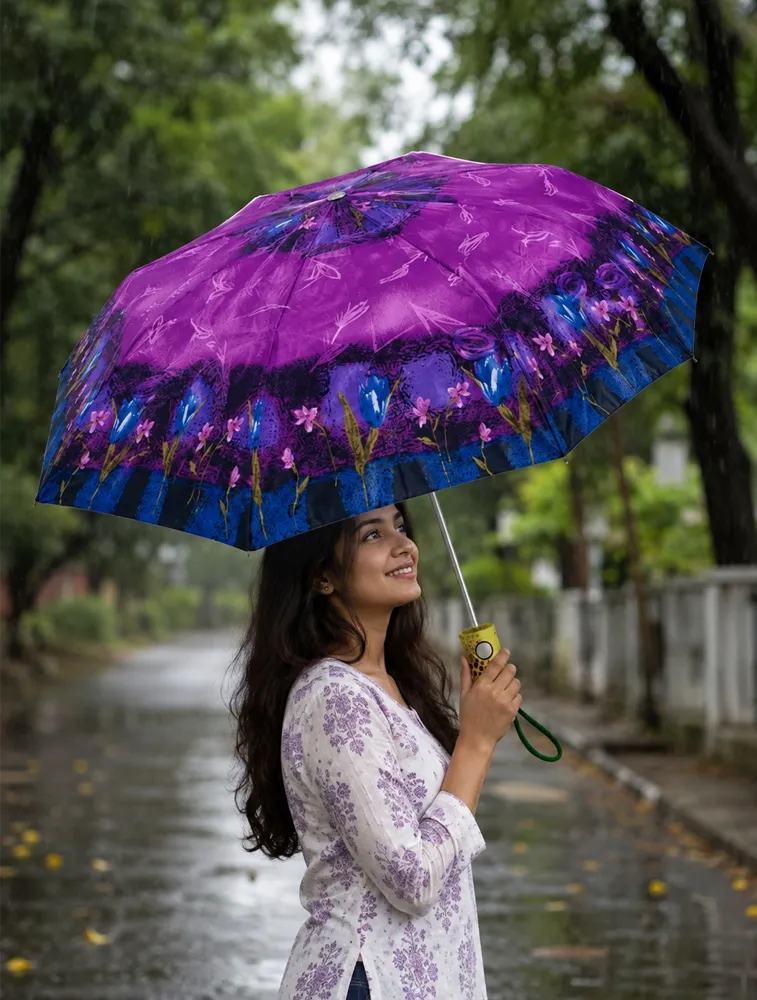 Purple Summer Meadow Bloom Floral Compact Umbrella — bulk from ₹275