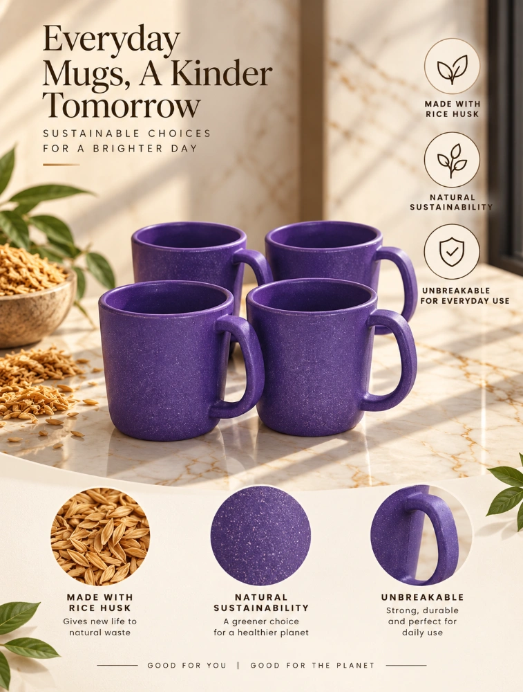 Purple Pebble  Brew  4 Piece Of Mugs 150ml
