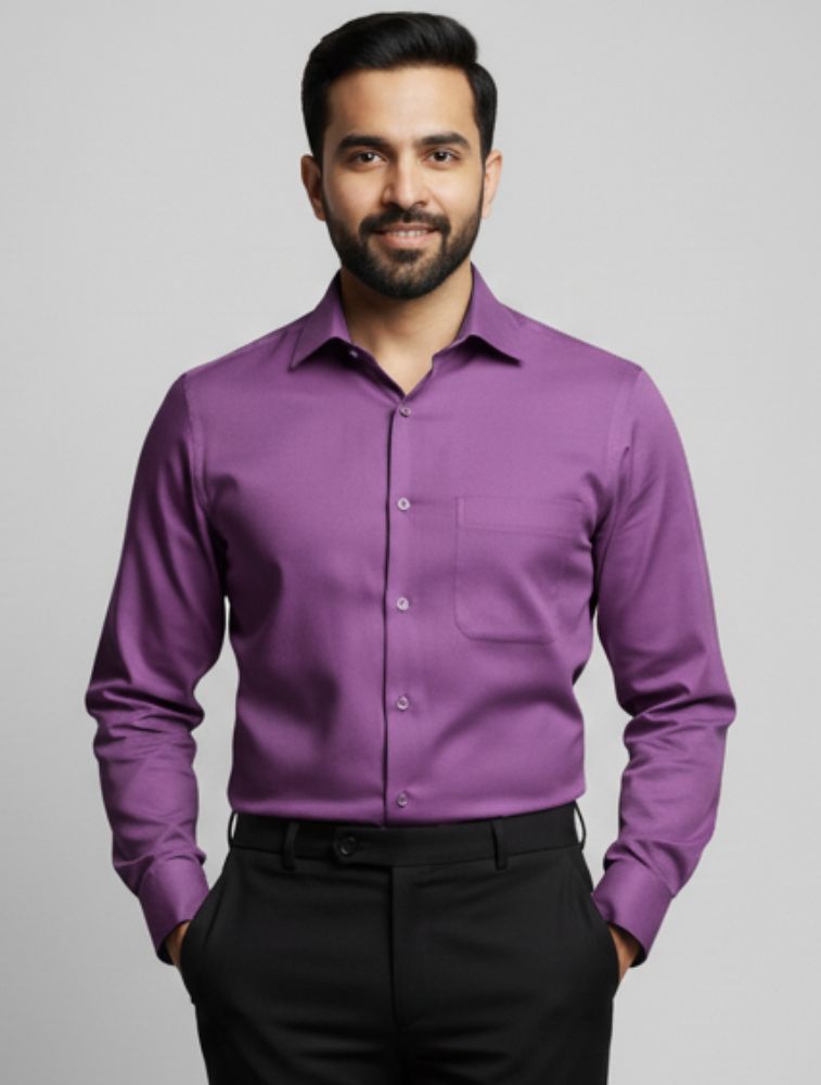Purple Polycotton Satin Full Sleeve Shirt with Pocket