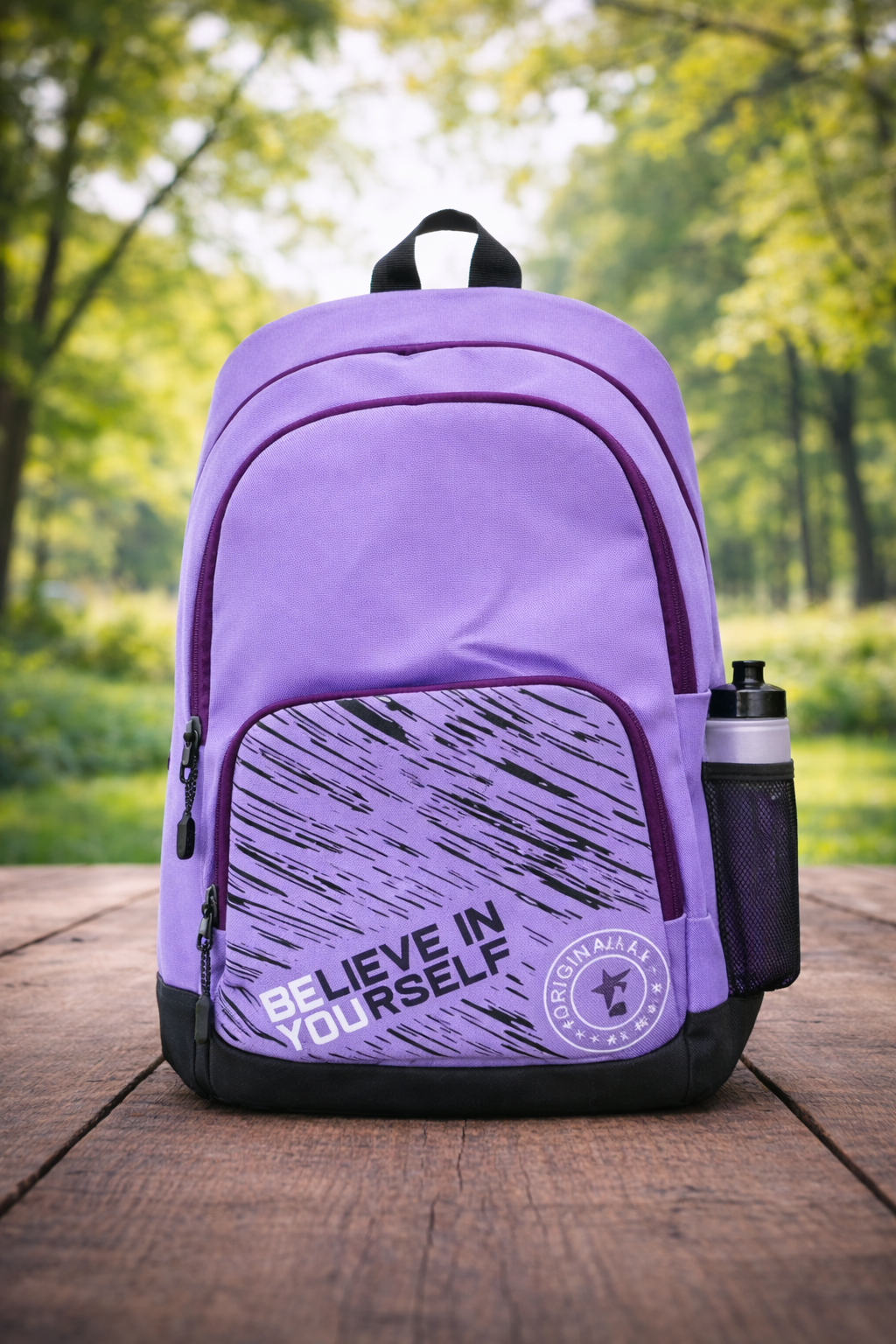 Purple Polyestyer Motivational Print School Backpack