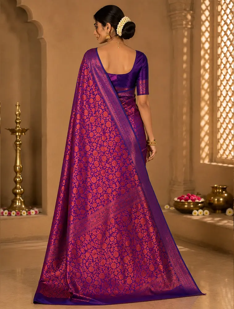 Purple Womens Classic Banaras Soft Silk Sarees