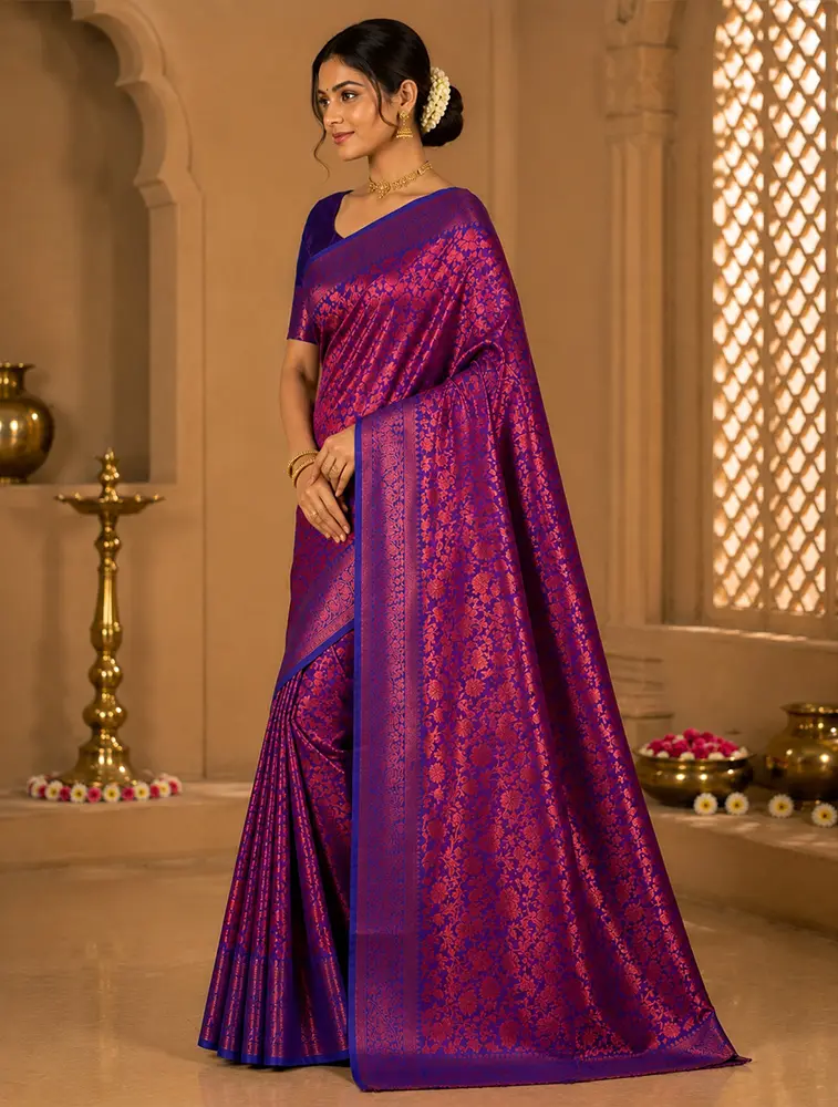 Purple Womens Classic Banaras Soft Silk Sarees
