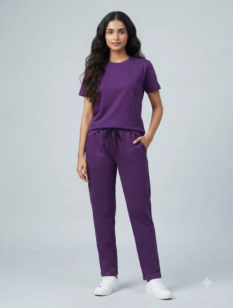 Anshu fashion shop Purple Womens Micro Plain Casual CoOrd Set