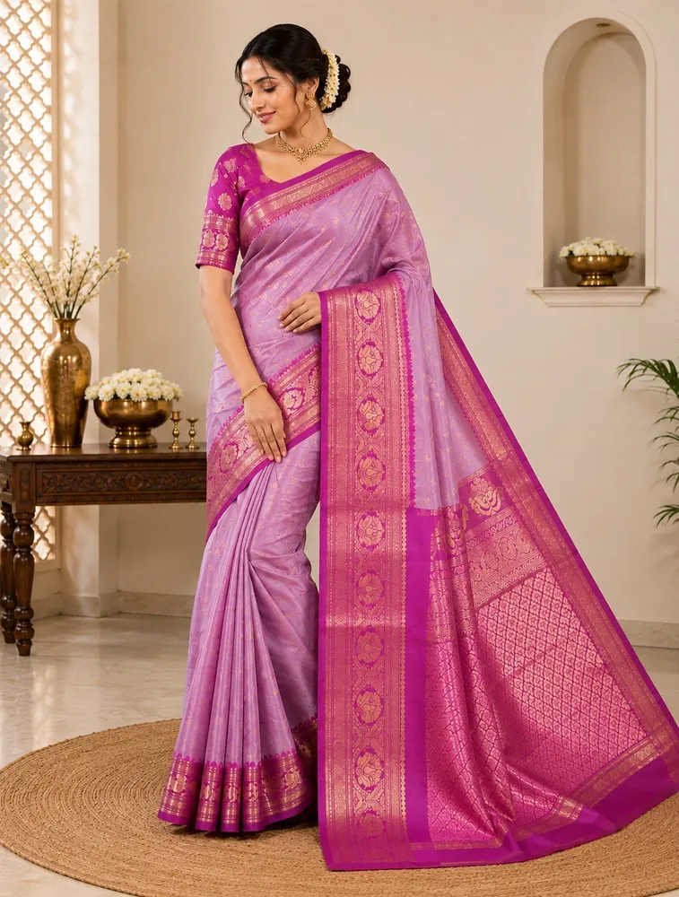 Pushsia Pink Womens Premium Semi Gadwal Saree