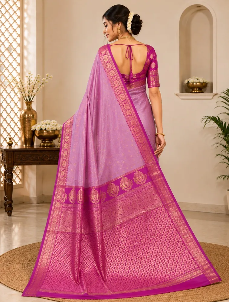 Pushsia Pink Womens Premium Semi Gadwal Saree — bulk from ₹3919