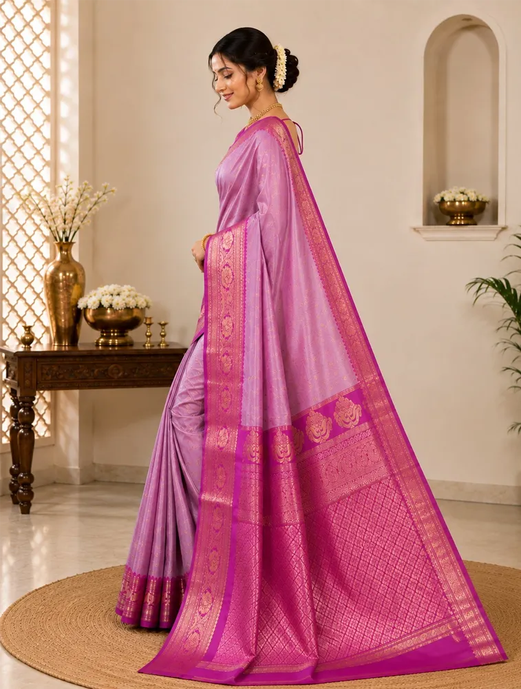 Pushsia Pink Womens Premium Semi Gadwal Saree — bulk from ₹3919
