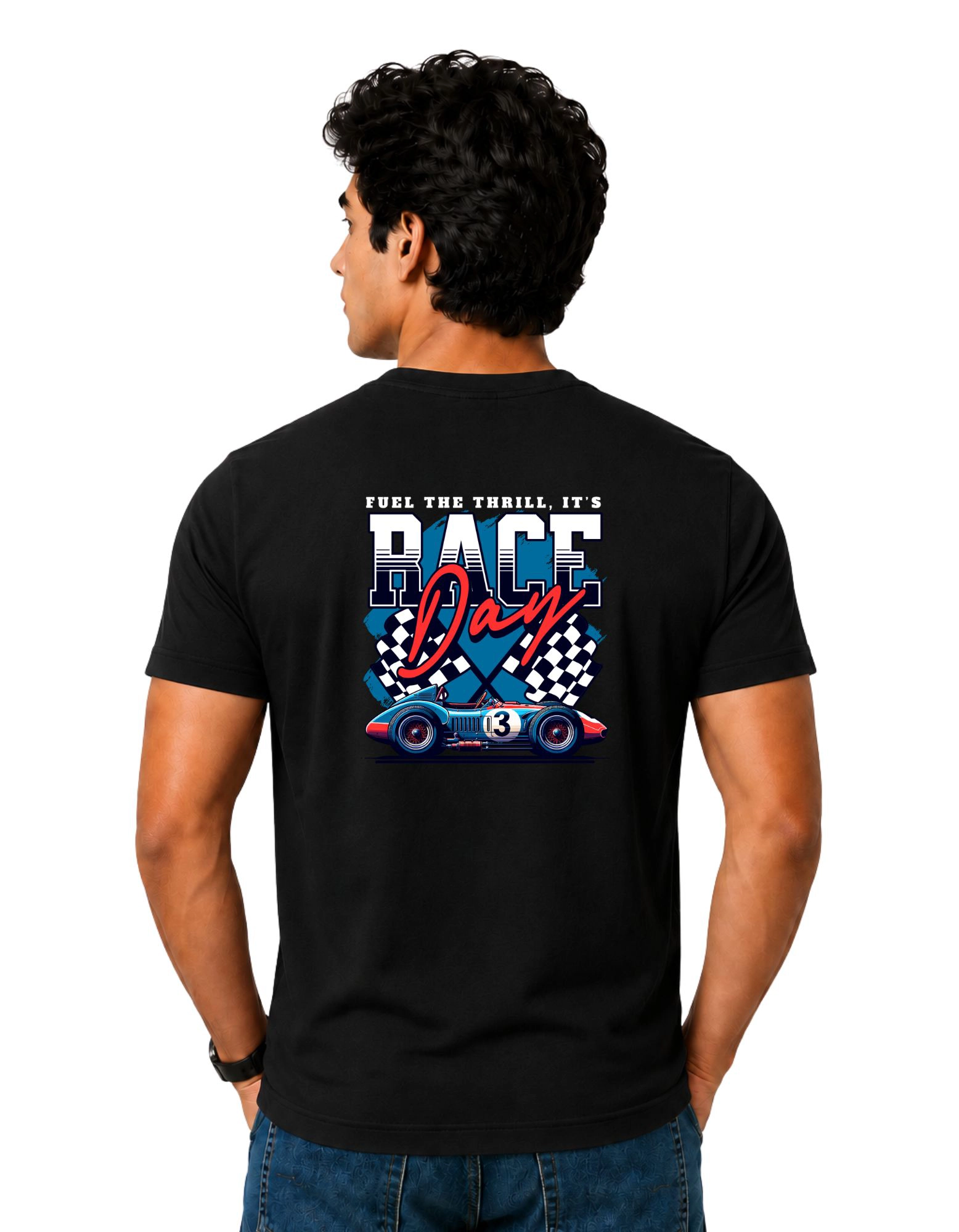 Race Day Cotton Round Neck T-Shirt 180 GSM Black