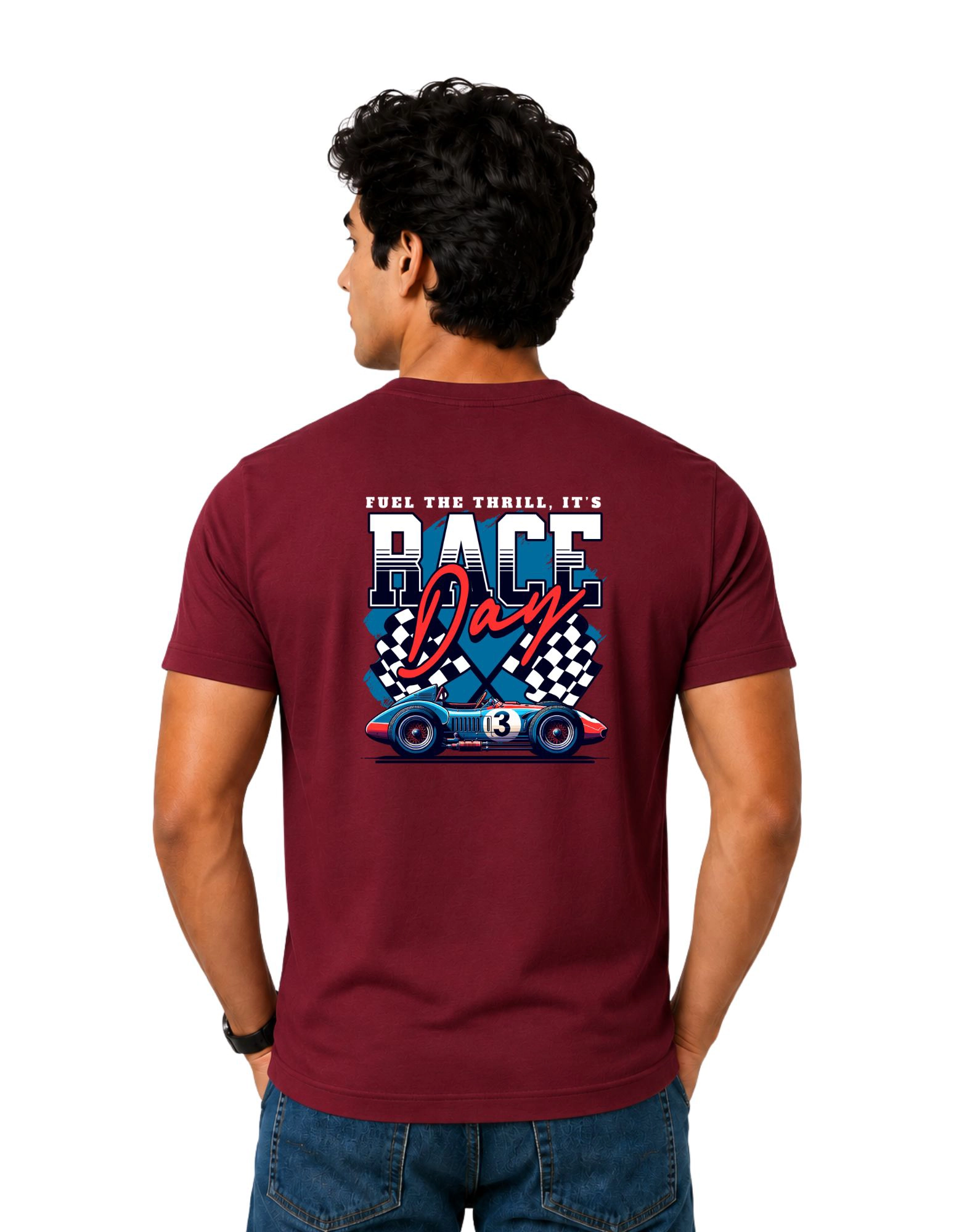 Race Day Cotton Round Neck T-Shirt 180 GSM Maroon