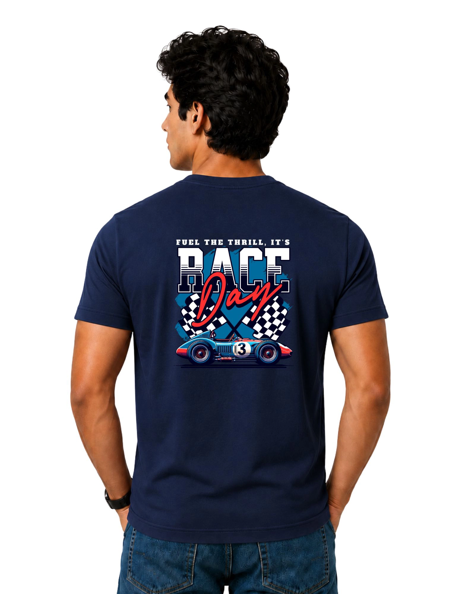 Race Day Cotton Round Neck T-Shirt 180 GSM Navy Blue