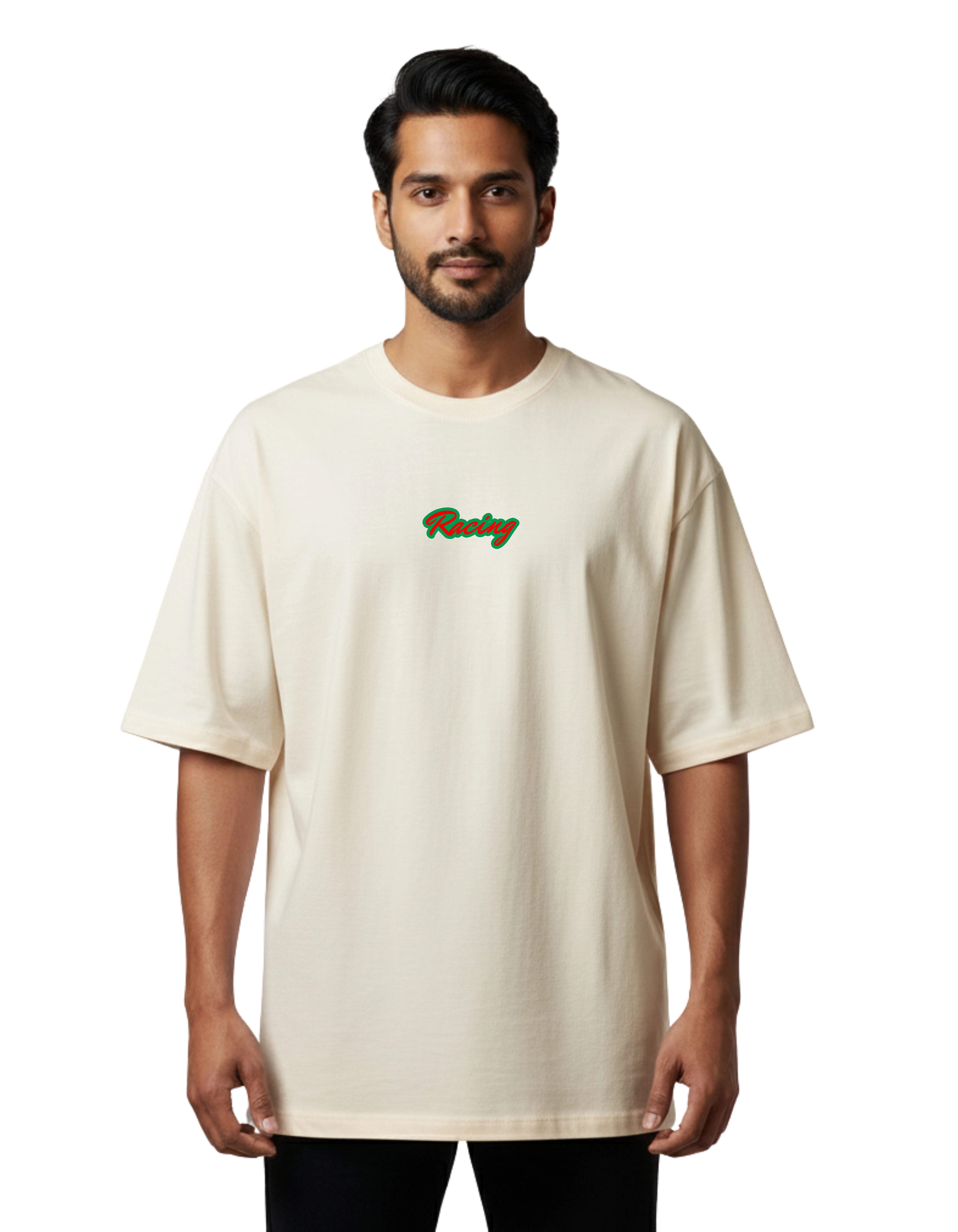 Racing Oversize Cotton French Terry T-Shirt 240 GSM Beige