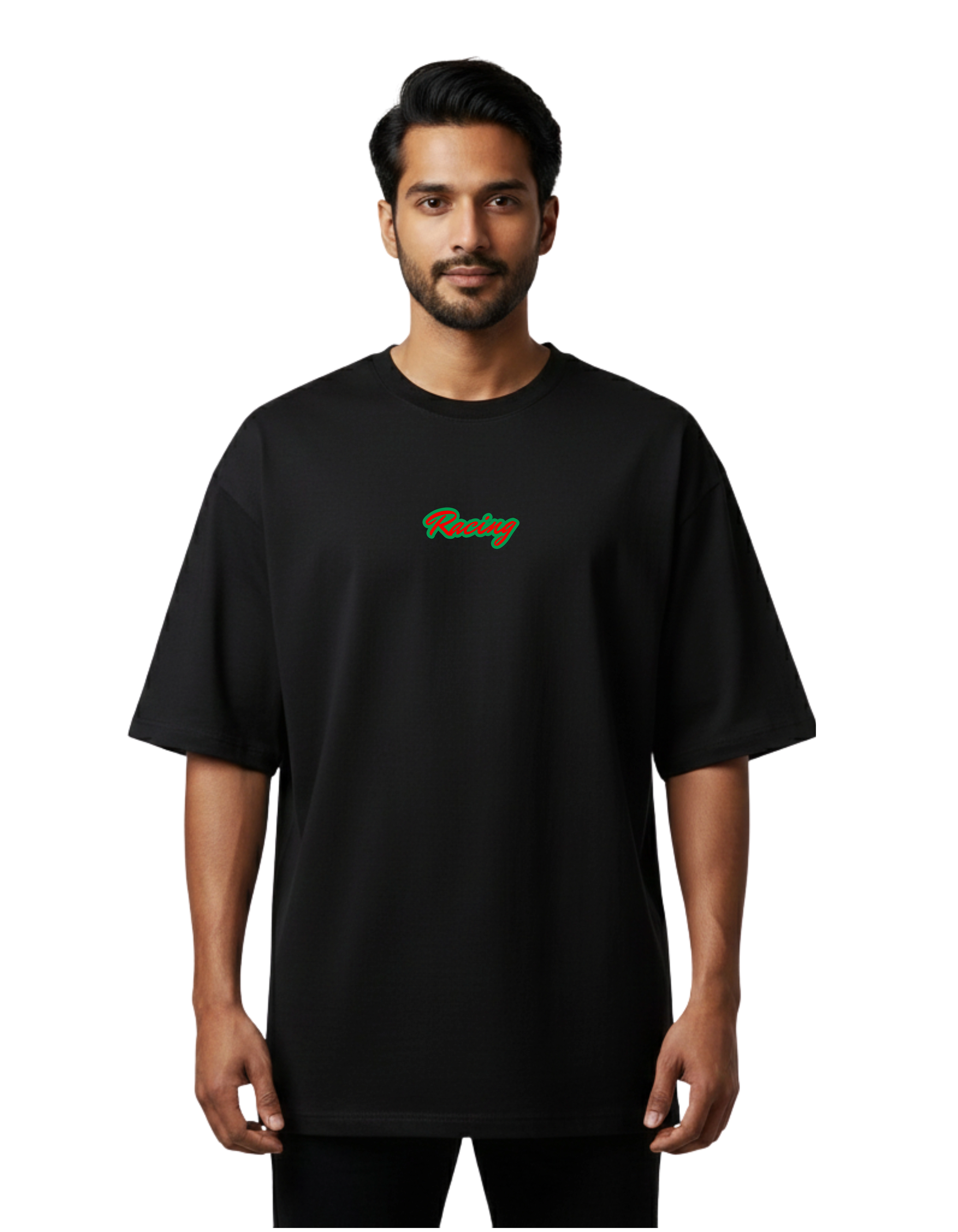 Racing Oversize Cotton French Terry T-Shirt 240 GSM Black