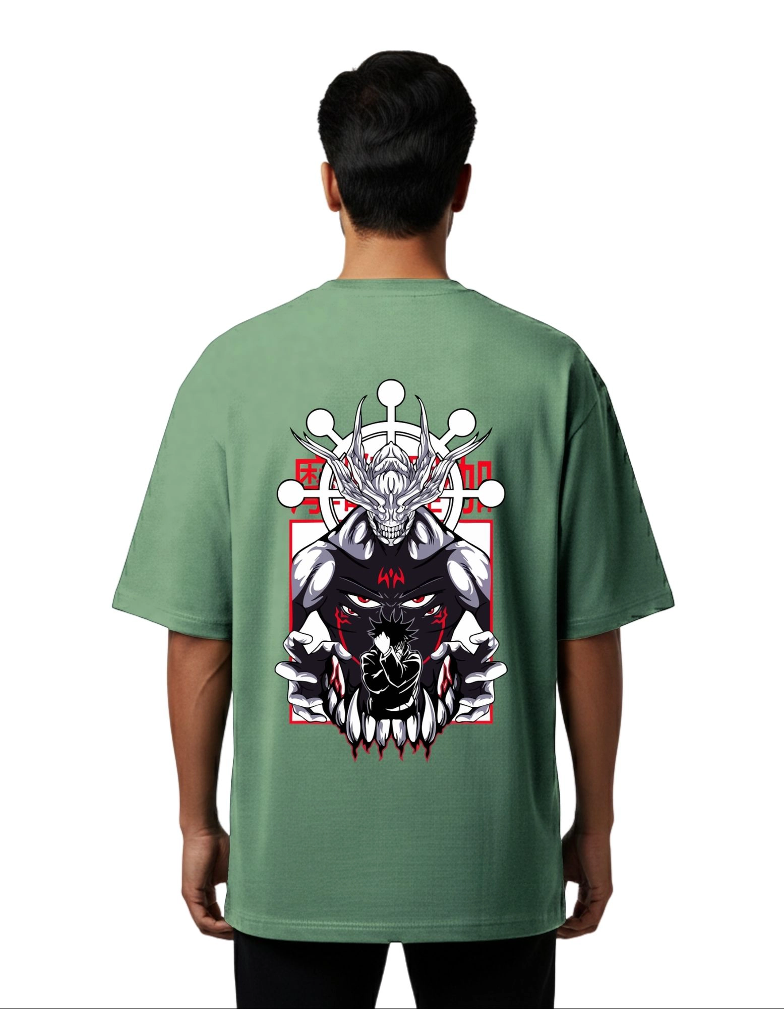 Rage Demon Street Graphic Oversize Cotton French Terry T-Shirt 240 GSM D Green