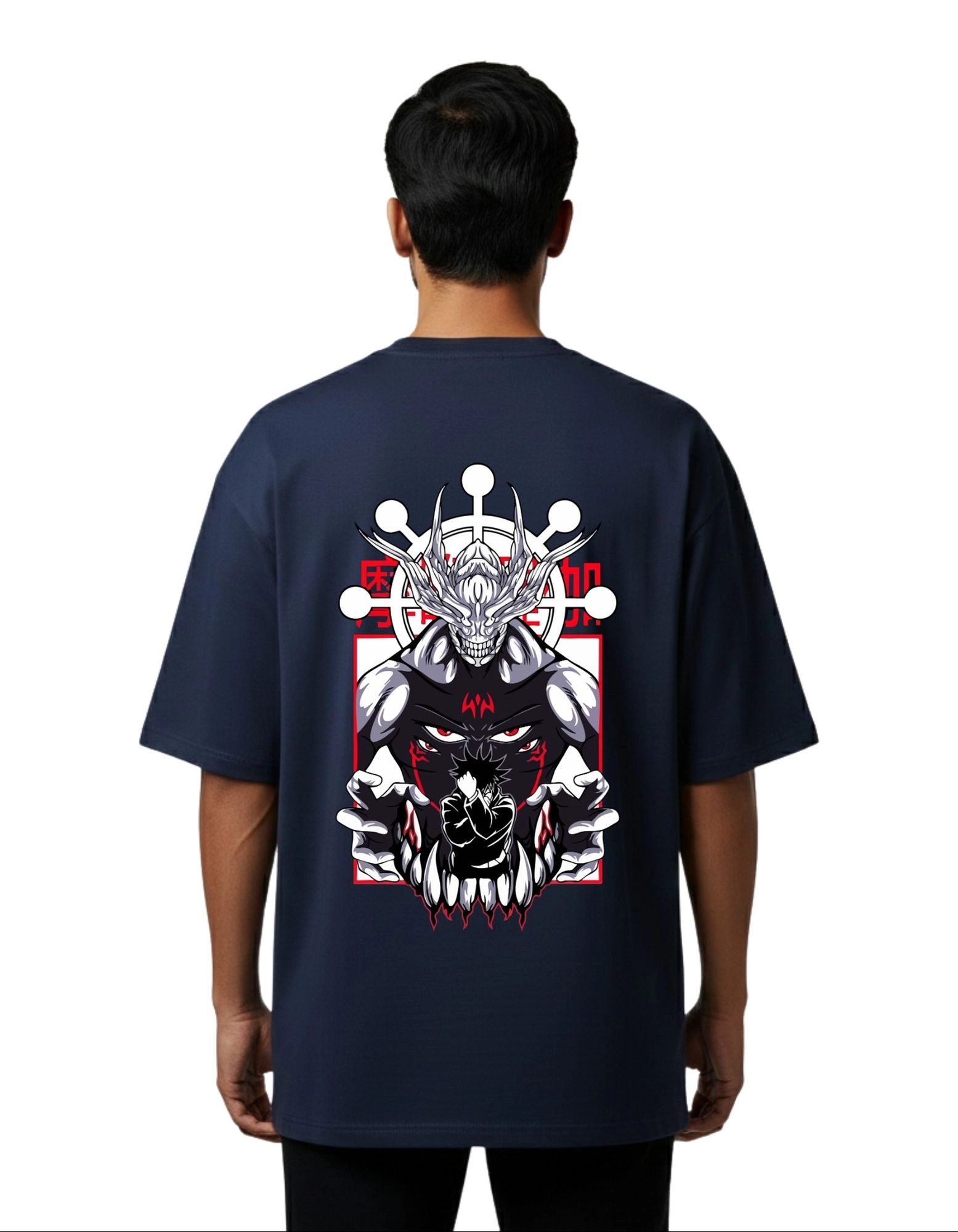 Rage Demon Street Graphic Oversize Cotton French Terry T-Shirt 240 GSM Navy Blue