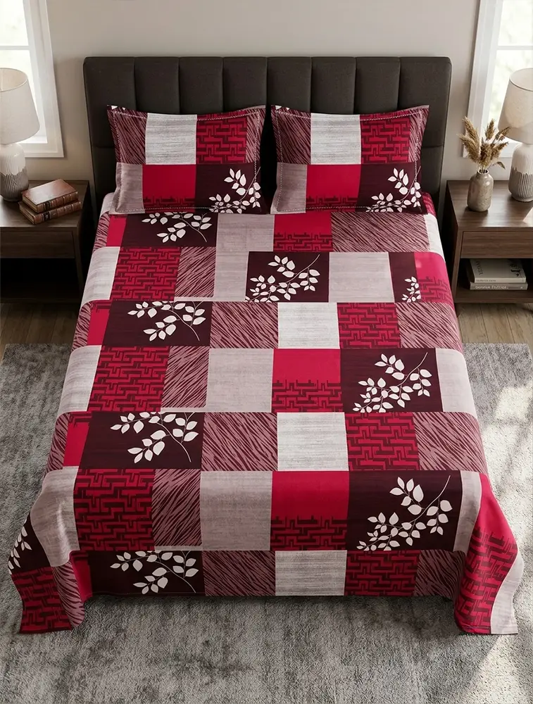 Rani Pink  Cotton Printed Double Bed Queen Size Bedsheet