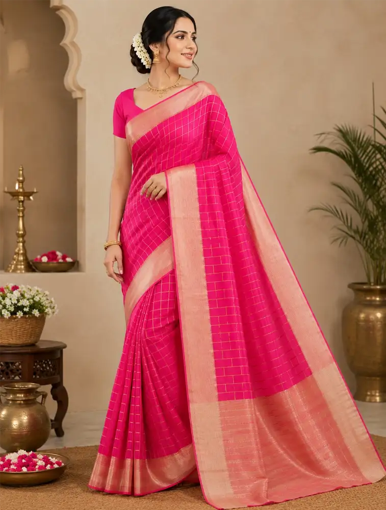 Rani Pink Womens Classic Banaras Soft Silk Sarees