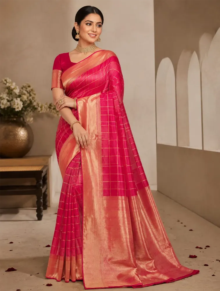 Rani Pink Womens Classic Banaras Soft Silk Sarees — bulk from ₹1818