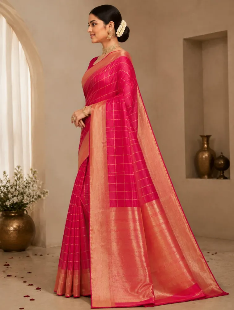 Rani Pink Womens Classic Banaras Soft Silk Sarees — bulk from ₹1818