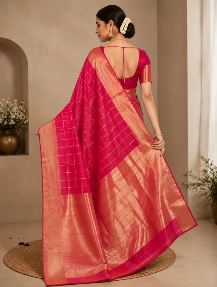 Rani Pink Womens Classic Banaras Soft Silk Sarees — bulk from ₹1818