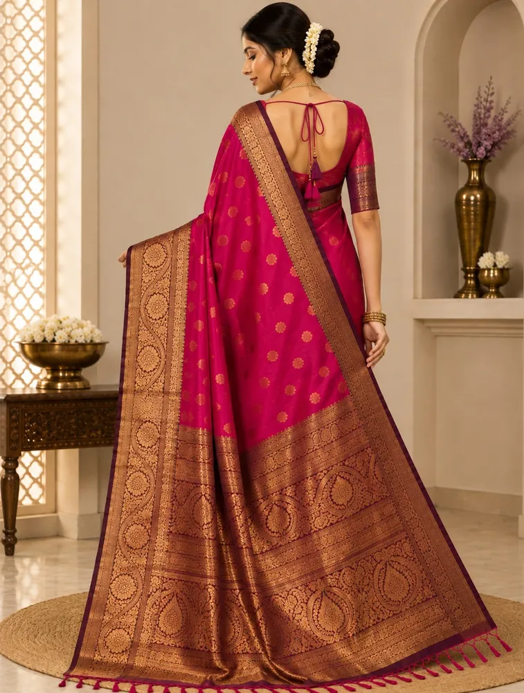Rani Pink Womens Premium Semi Gadwal Saree